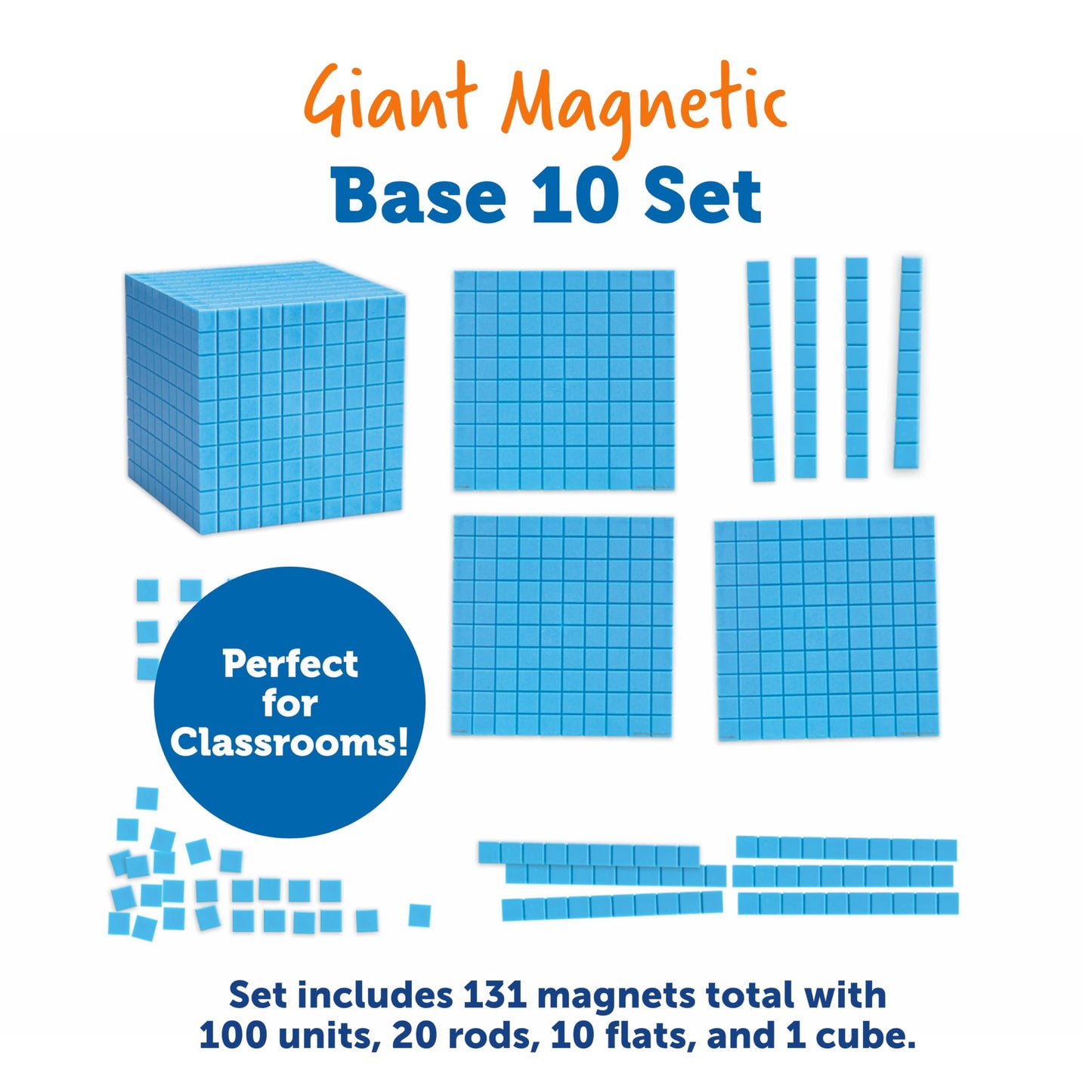 Learning Resources Giant Magnetic Base Ten - Math Manipulatives, Teacher Supplies, Back to School, Counting Cubes for Kids, 131 Piece Set
