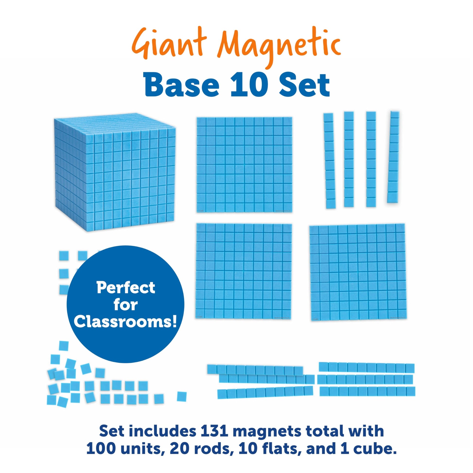 Learning Resources Giant Magnetic Base Ten - Math Manipulatives, Teacher Supplies, Back to School, Counting Cubes for Kids, 131 Piece Set