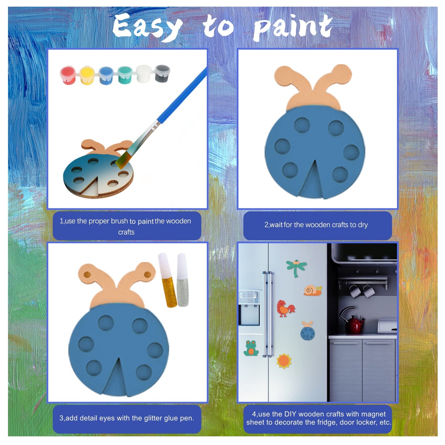 Glintoper 30 Wooden Magnet Painting Craft Kit, Paint Your Own Easter Art and Craft Supplies, Basket Stuffers Party Favors for Boys Girls, Classroom