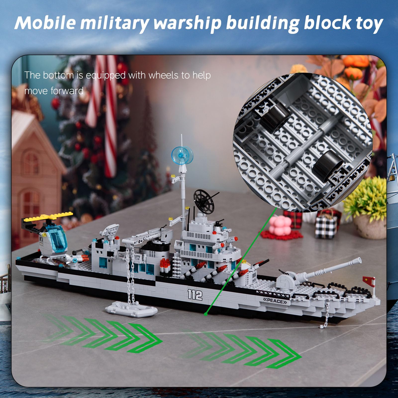 WW2 Military Battleship Boat Building Block Set,Large Sized Cruiser Toy,1442 PCS Battle Ship Toy Compatible with Lego Sets for Boys 8-14,Warship
