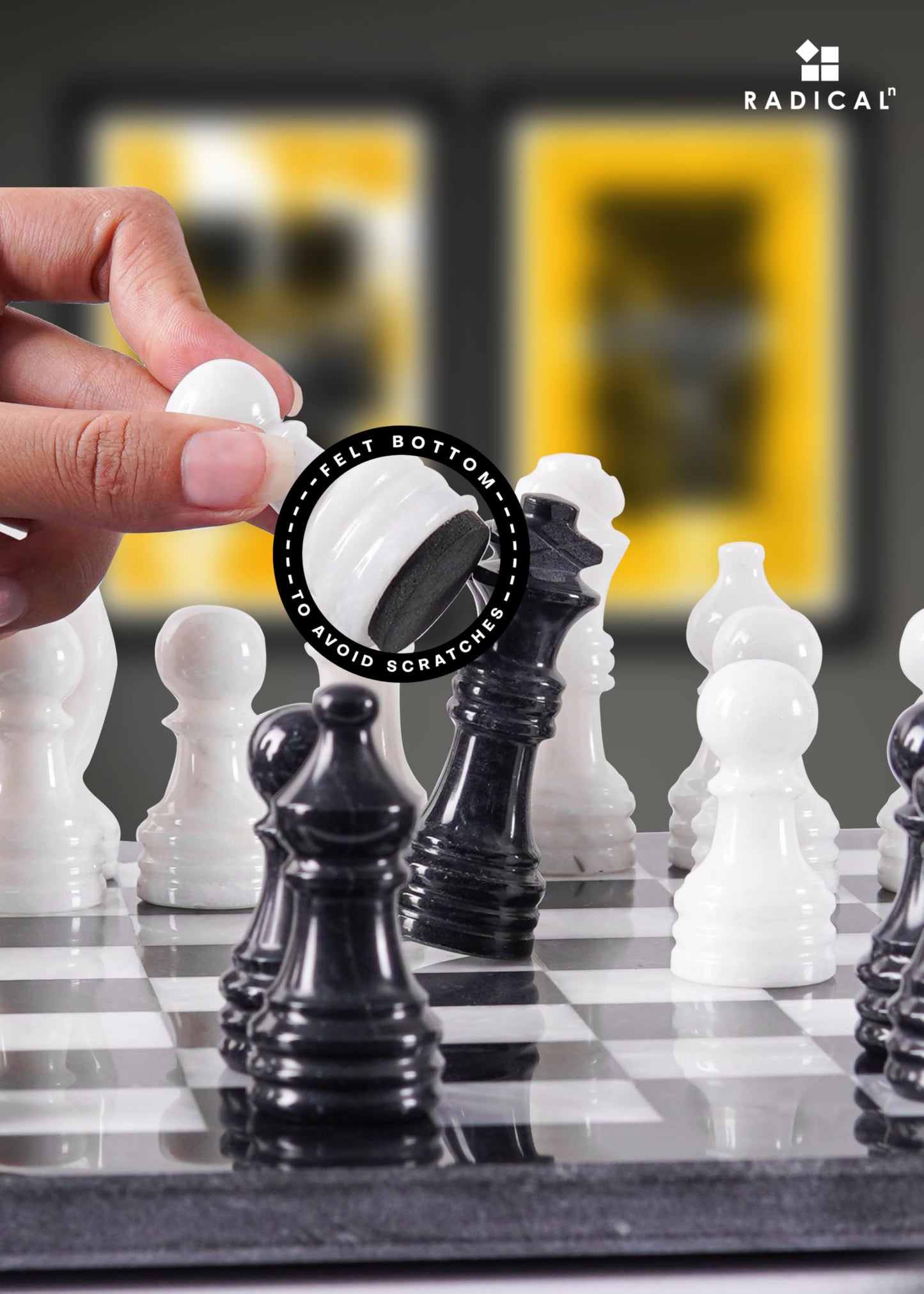 Radicaln Marble Chess Set 12 Inches Black and White Handmade Chess Game - 1 Chess Board & 32 Chess Pieces - Board Game for 2 Player Games - Adults