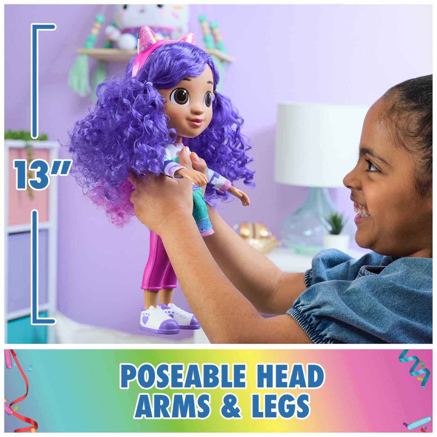 Gabby's Dollhouse DreamWorks, Sing & Celebrate Gabby Girl Doll, 13-Inches Tall with Sound Effects & Reversible Cat Ears, Kids Toys for Girls & Boys