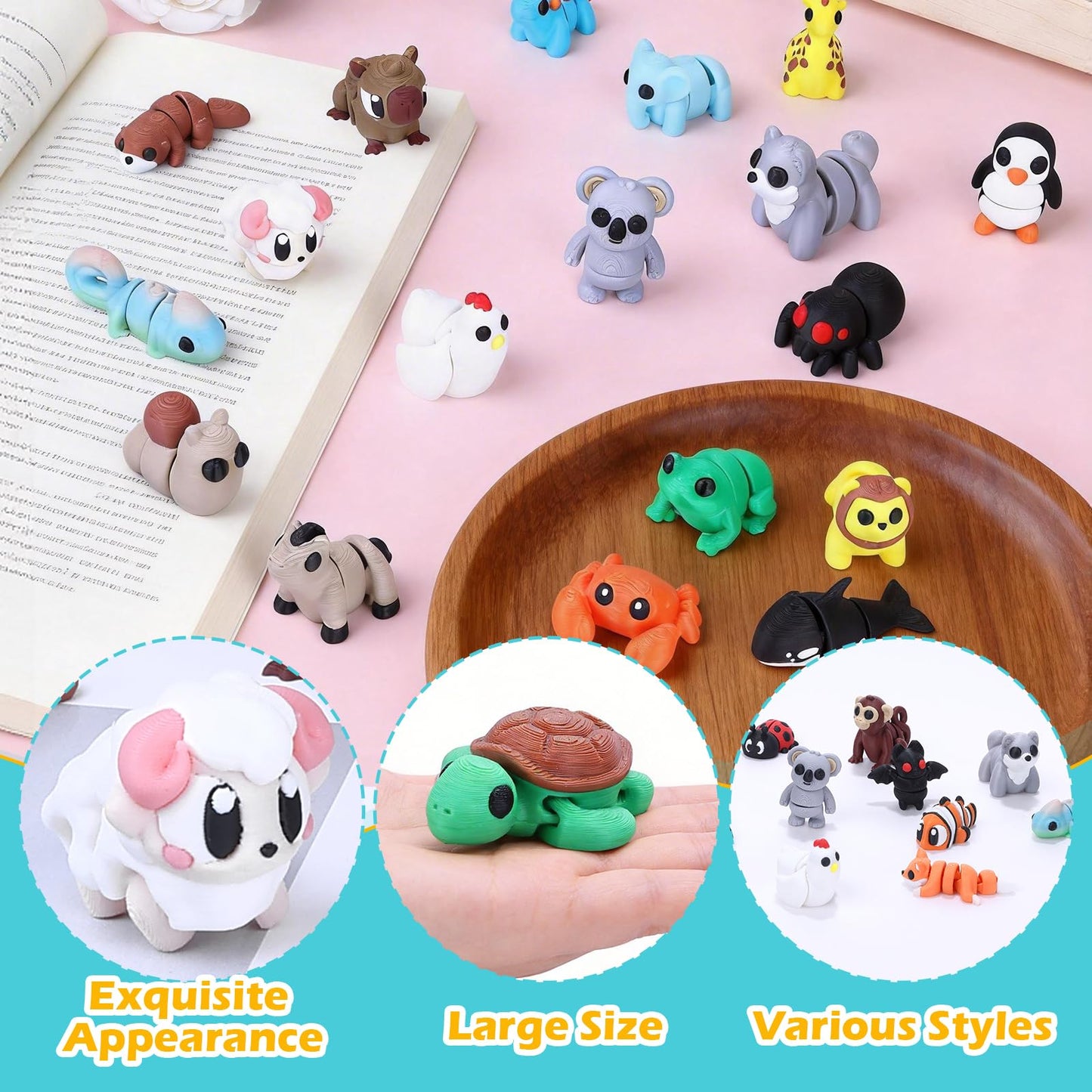 YRBIGSP 52 PCS 3D Printed Animals Set, Articulated 3D Printed Fidget Animal Toys for Kids Students Classroom Rewards,Party Favors, Easter Christmas