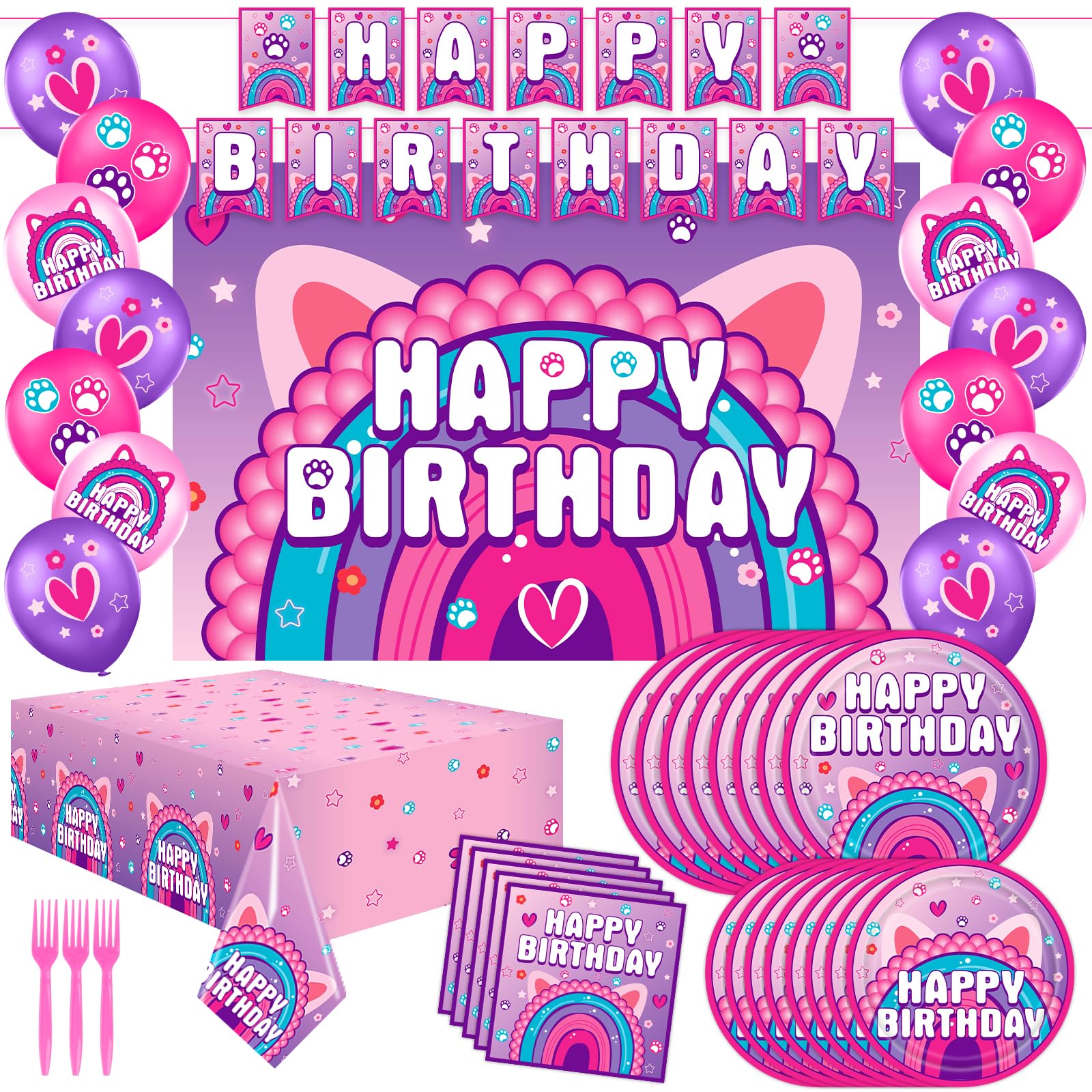 Dollhouse Birthday Party Supplies, Dollhouse Birthday Party Decorations for kids Party Supplies Set, Include Happy Birthday Banner, Plates, Napkins