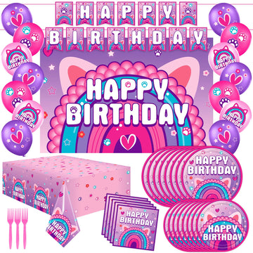 Dollhouse Birthday Party Supplies, Dollhouse Birthday Party Decorations for kids Party Supplies Set, Include Happy Birthday Banner, Plates, Napkins