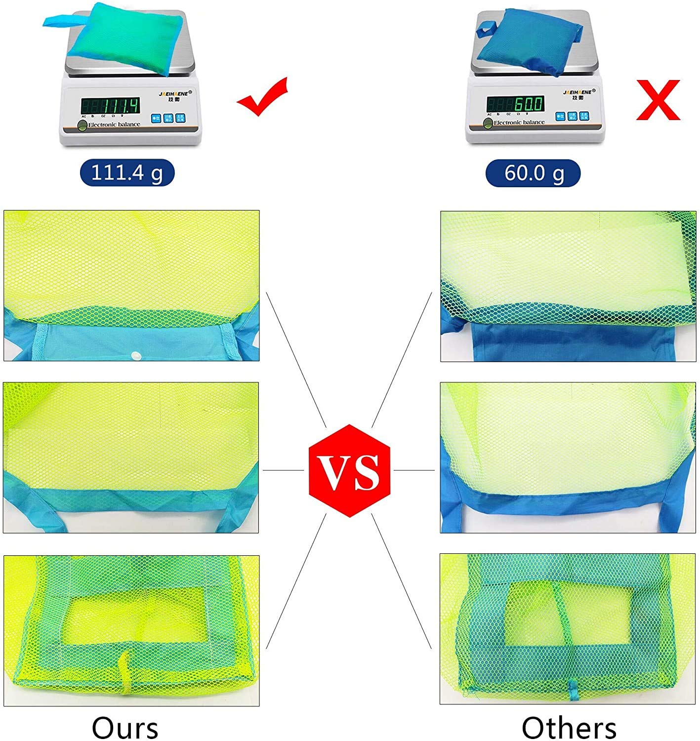 Mesh Beach Bag Large Beach Toy Tote Bags Foldable Sand Toy Bag Green/Blue 18 x 12 x 18 Inch