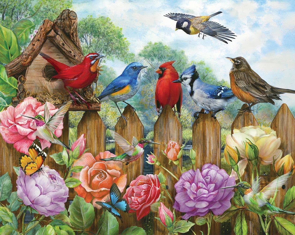 Majestic Value Brand 300 Piece Jigsaw Puzzle Features Many Wild Birds Perched on Fenceposts