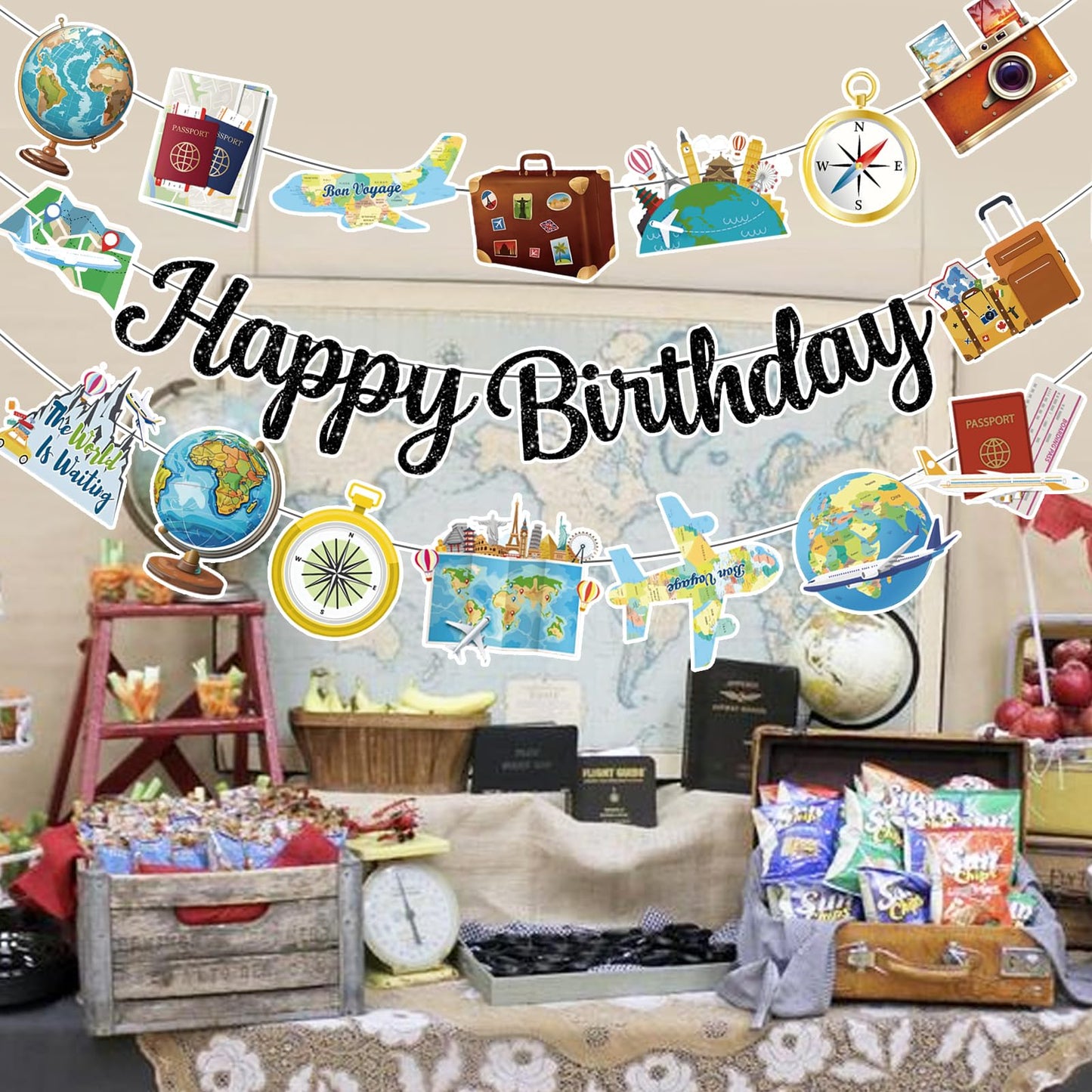 Travel Themed Party Decorations Adventure Time Birthday Decorations Included Happy Birthday Banner Around The World Party Decorations Travel