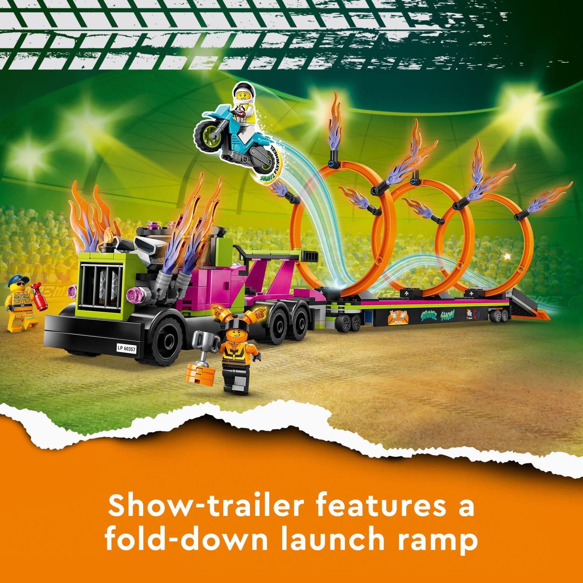 LEGO City Stuntz Stunt Truck & Ring of Fire Challenge 60357 with Flywheel-Powered Motorcycle Toy and Minifigures, Fun Gift for Kids Ages 6 Plus, 2023