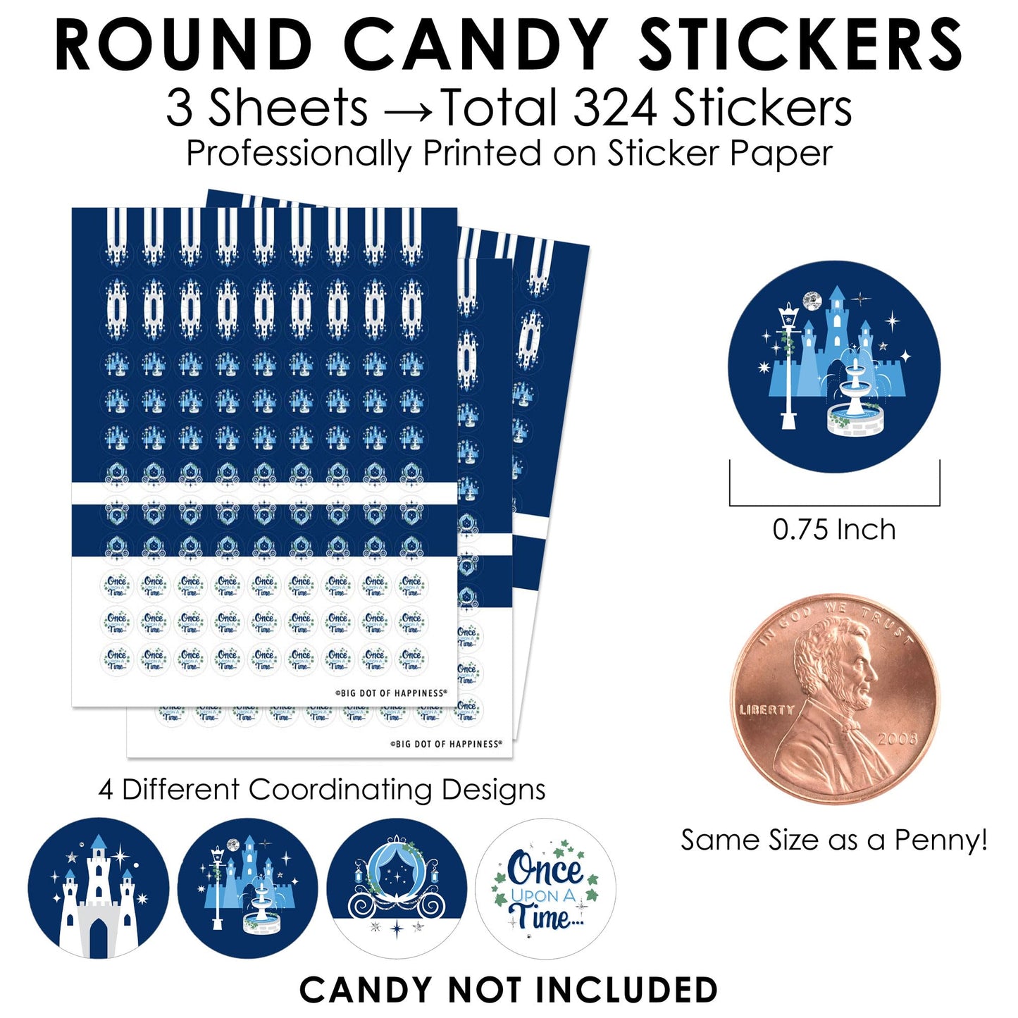 Big Dot of Happiness Fairy Tale Fantasy - Royal Prince and Princess Party Small Round Candy Stickers - Party Favor Labels - 324 Count
