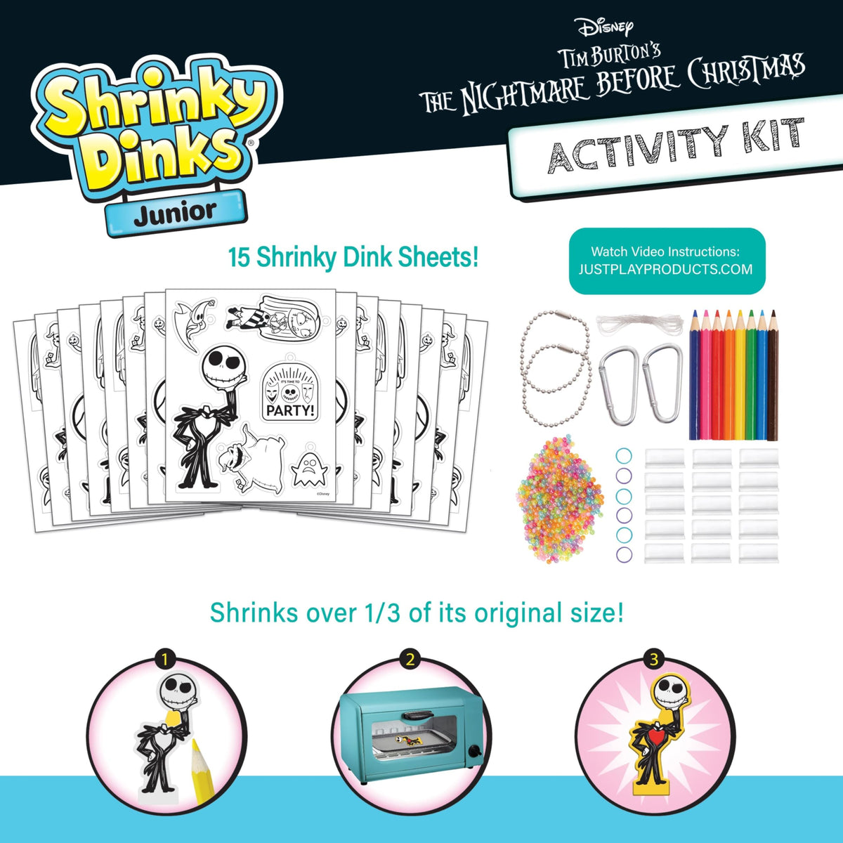 Shrinky Dinks Junior Disney Tim Burton’s The Nightmare Before Christmas Activity Kit, 50-Pieces, Kids Toys for Ages 5 Up by Just Play