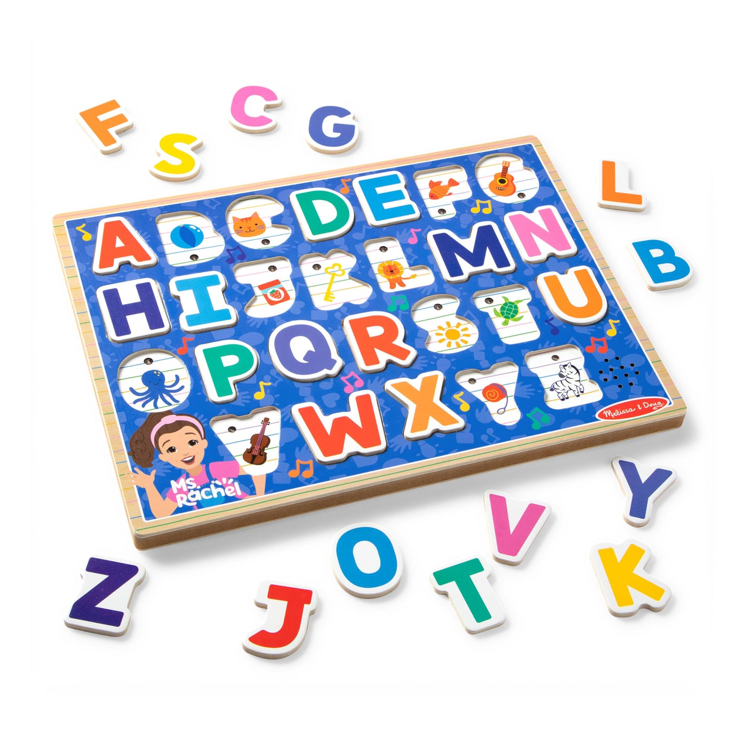Melissa & Doug® Ms. Rachel™ Wooden Phonics Alphabet Sound Puzzle with Light-Activated Sound Effects, 26-Piece Toddler Toys for Boys and Girls Ages 2+