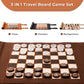Woodronic 3 in 1 Travel Chess Checkers Backgammon Set, Roll-up Leather Backgammon Game Set with 32 Pearl Textured Pieces and 5 Dices, Portable Travel