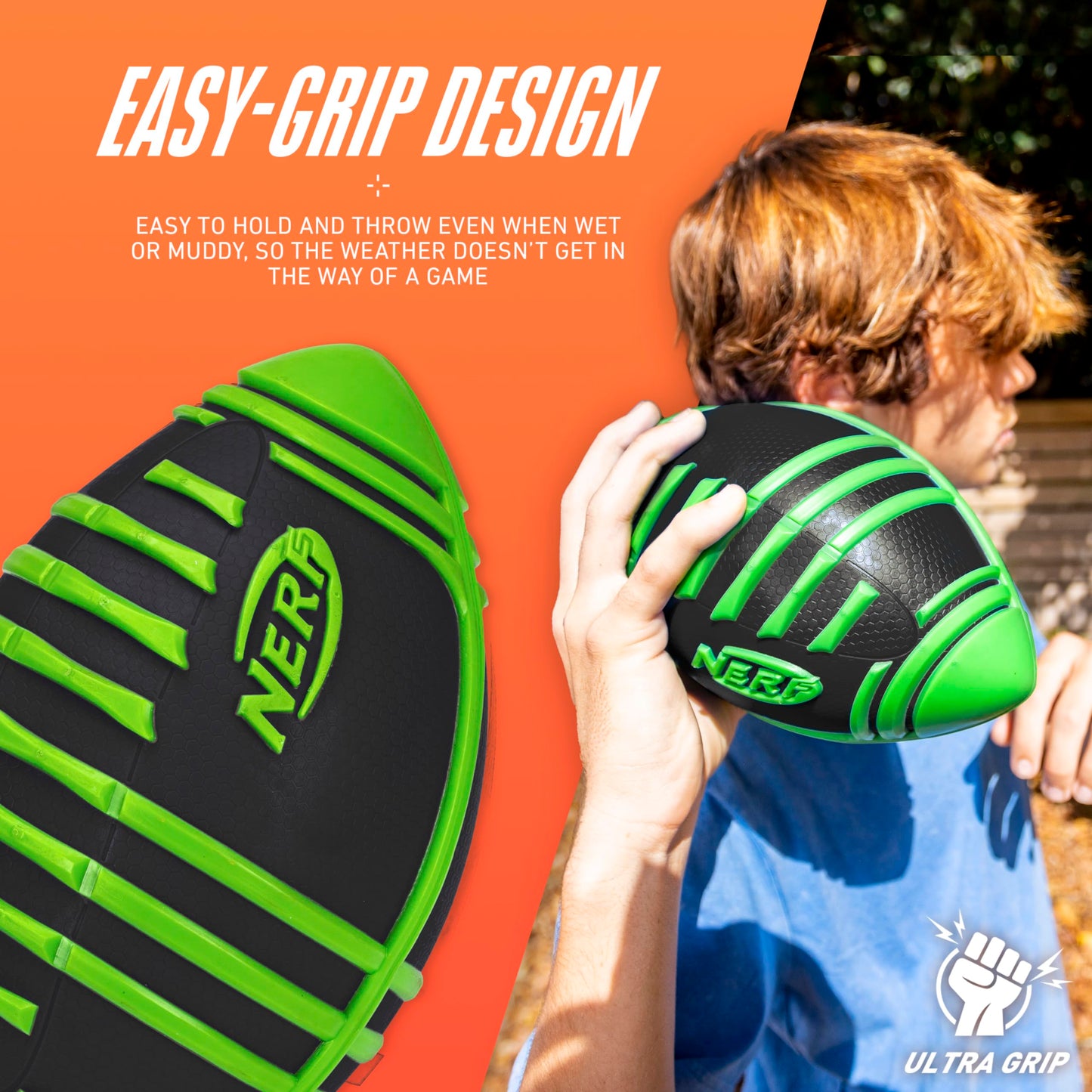 Nerf Weather Blitz Foam Football for All-Weather Play - Easy-to-Hold Grips - Great for Indoor and Outdoor Games - Green