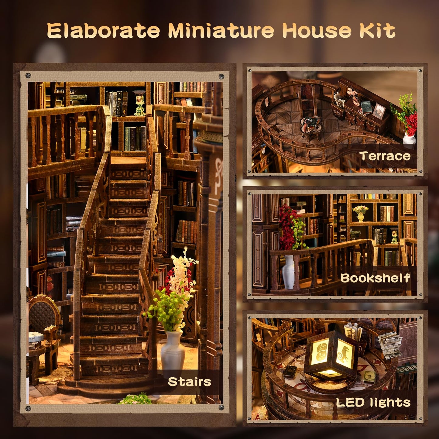 3DVASE Book Nooks for Adults, DIY Miniature Dollhouse Book Nook Kit, Model Kits Craft Kits for Adults, 3D Wooden Puzzle Book Nook Craft Bookshelf