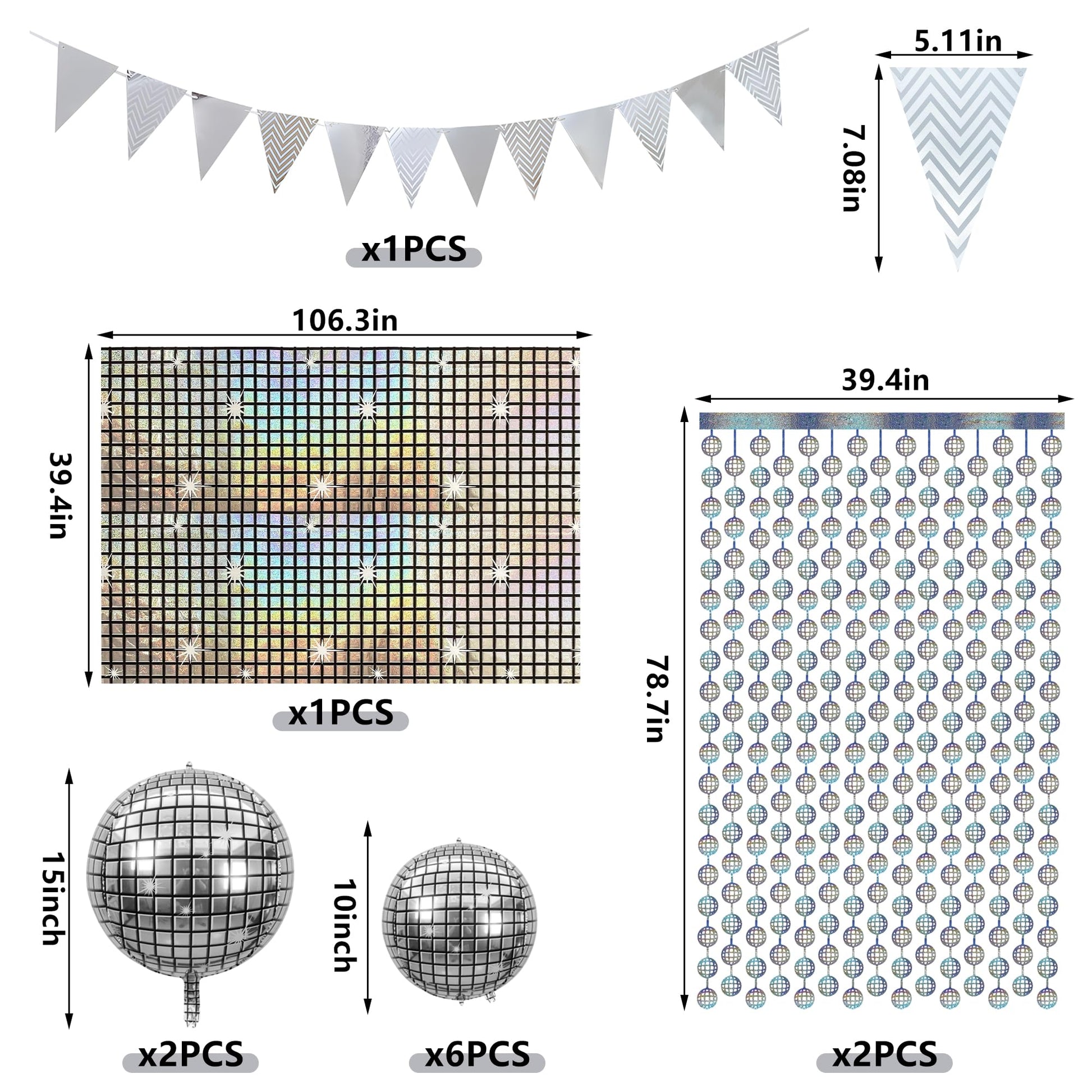 12PCS Disco Party Decorations Supplies Sequin Backdrop Disco Ball Women Men 60s 70s Birthday Party Decorations Tablecloth 2PCS Silver Foil Fringe