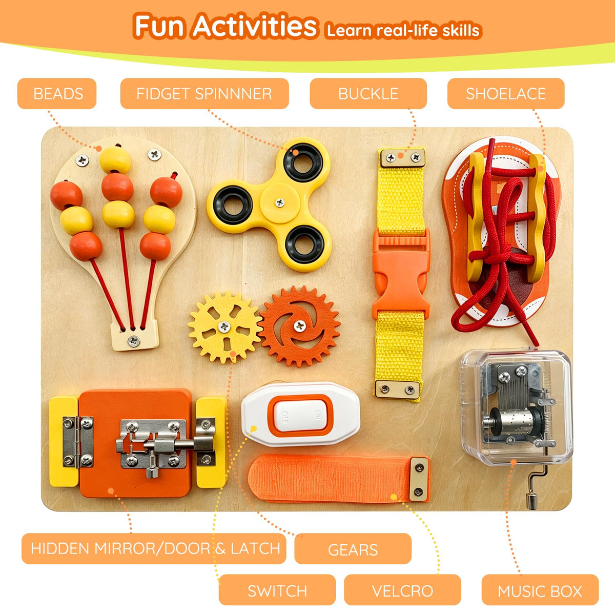 SEYTUFU Montessori Busy Board for Toddlers 2-4, Wooden Sensory Activity Board for Autistic Children, Travel Toys for 1+ Year Old Boy & Girl Birthday
