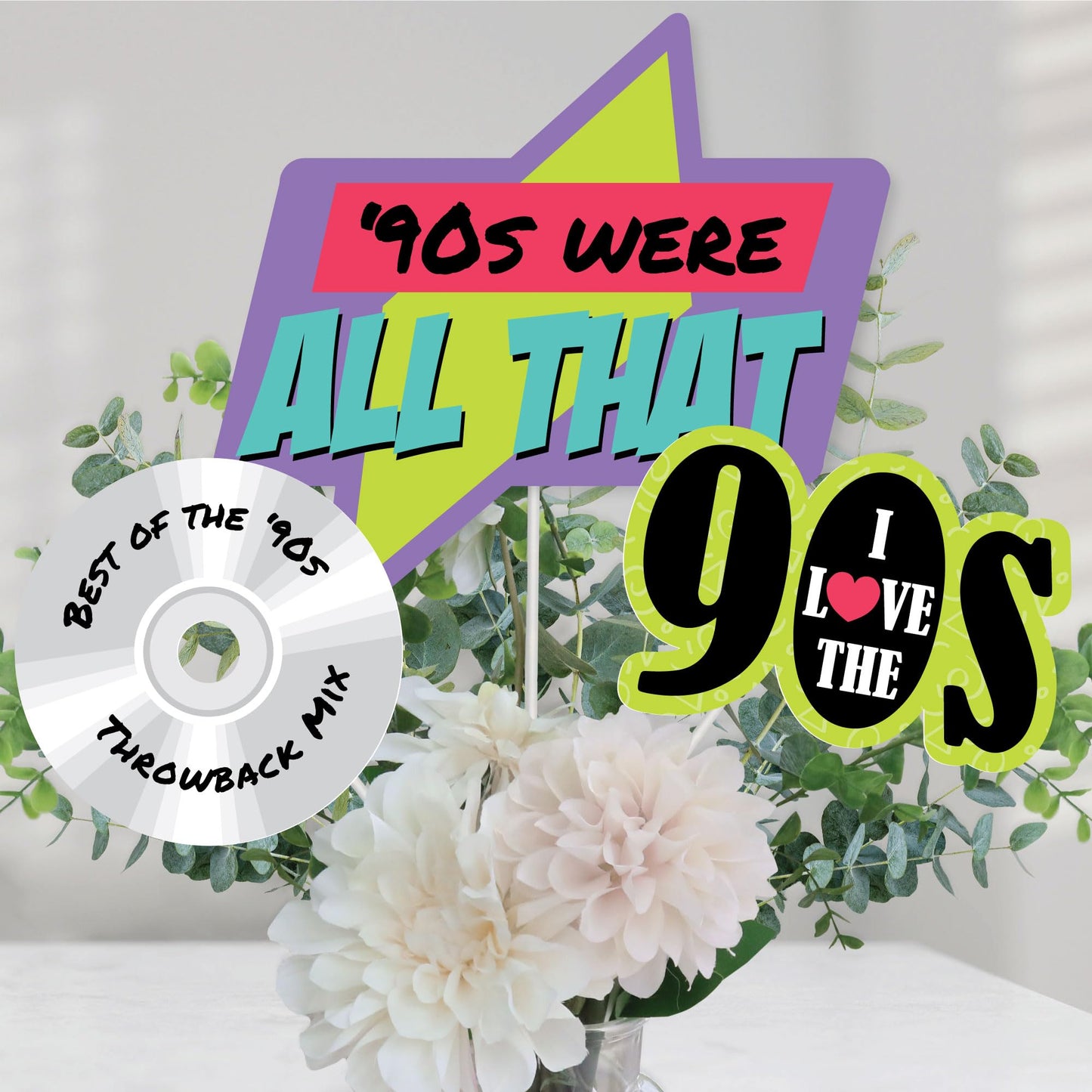 Big Dot of Happiness 90's Throwback - 1990s Party Centerpiece Sticks - Table Toppers - Set of 15