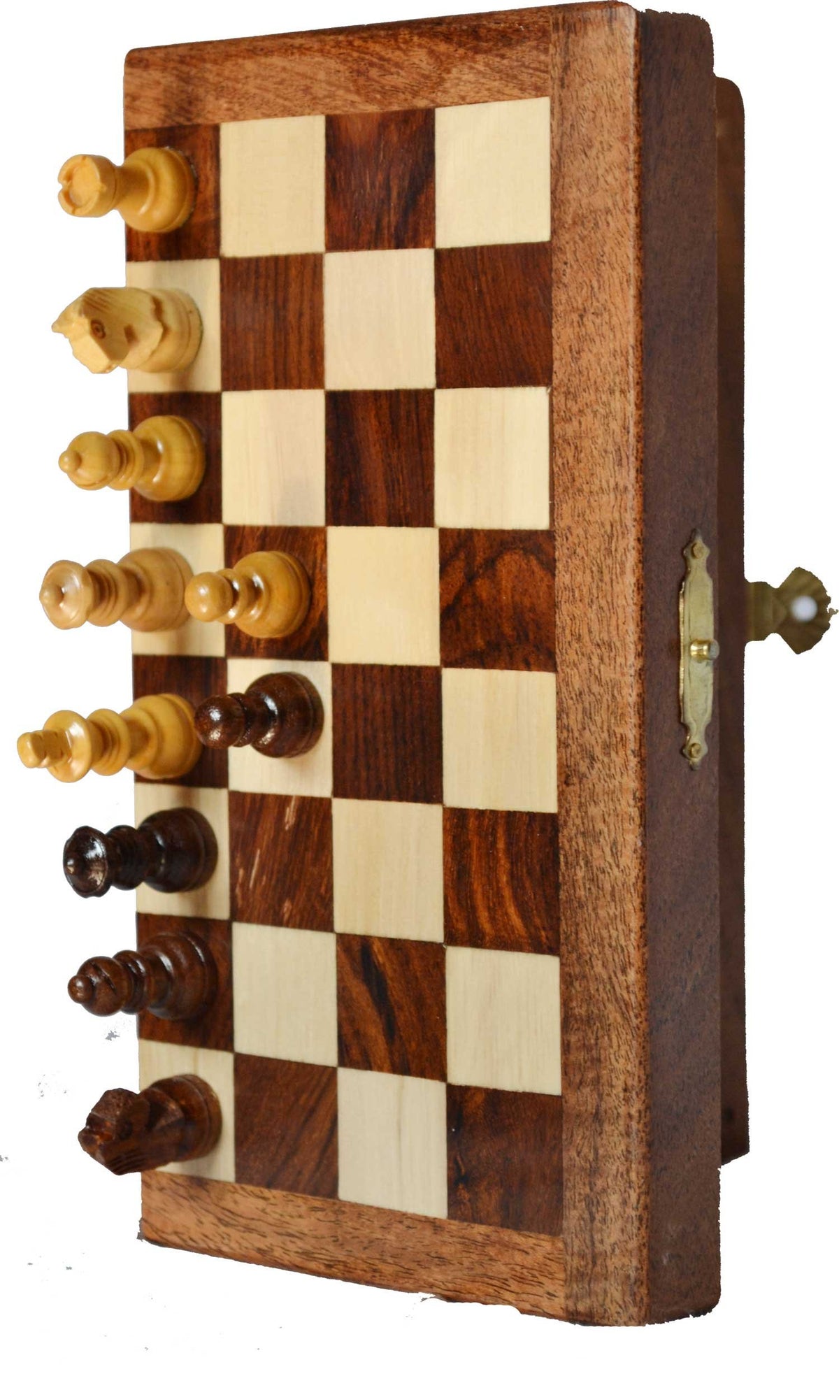 BKRAFT4U Handmade Wooden Rosewood Foldable Magnetic Chess Game Board with Storage Slots, 7 Inch