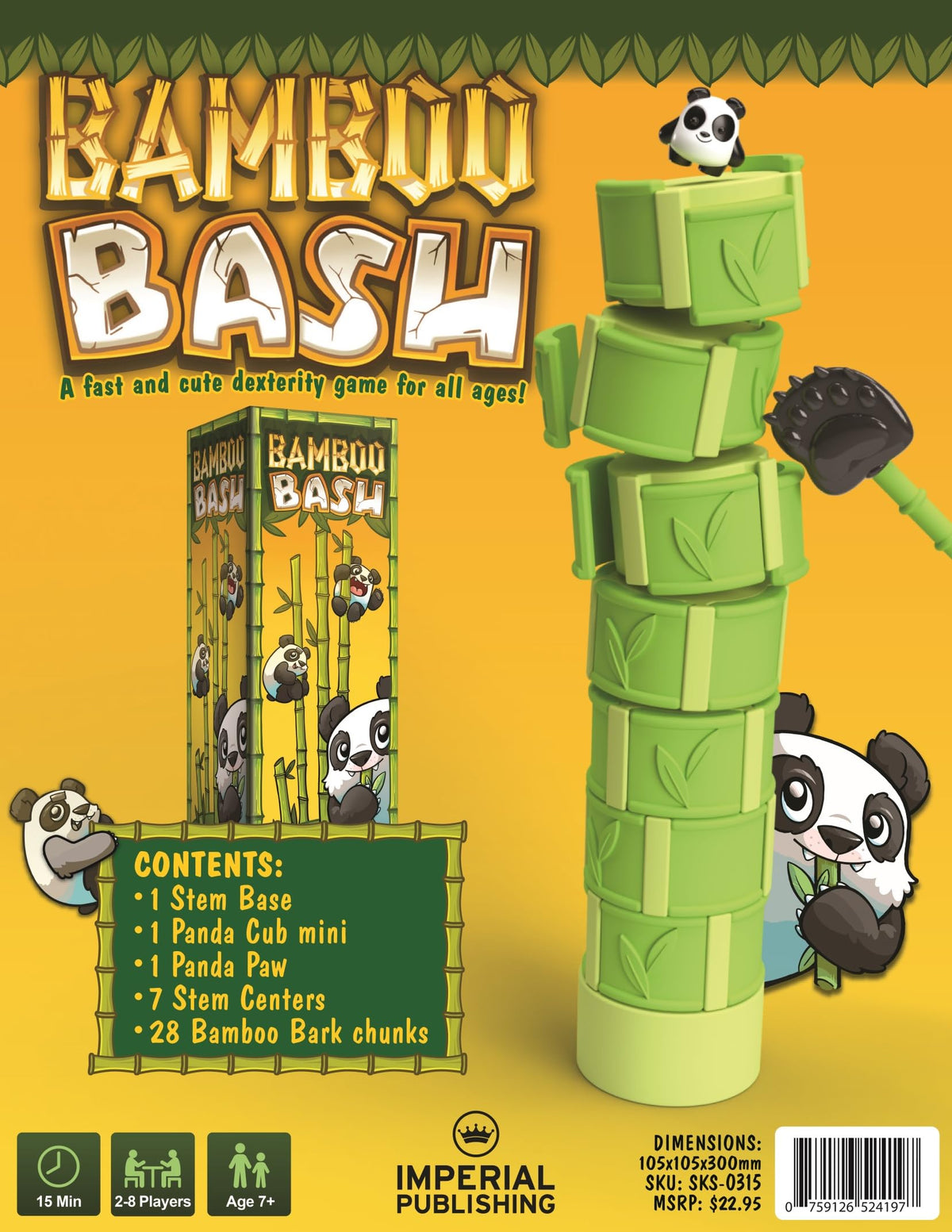 IP Bamboo Bash 2-8 Player Panda Dexterity Game