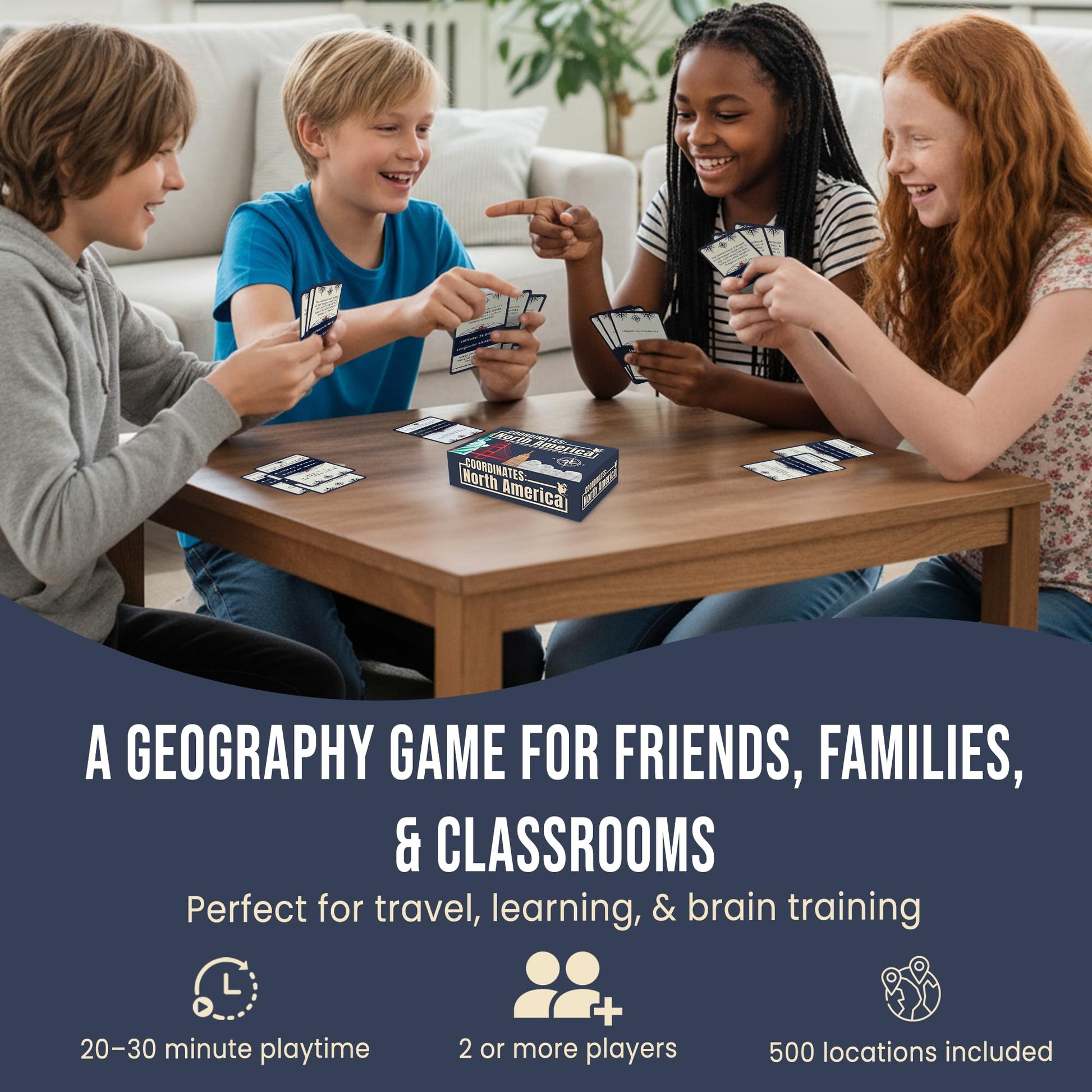 Coordinates North America Geography Game - Educational Card Game for Kids and Adults - Better Than Flash Cards - Build World Geography Skills Learning
