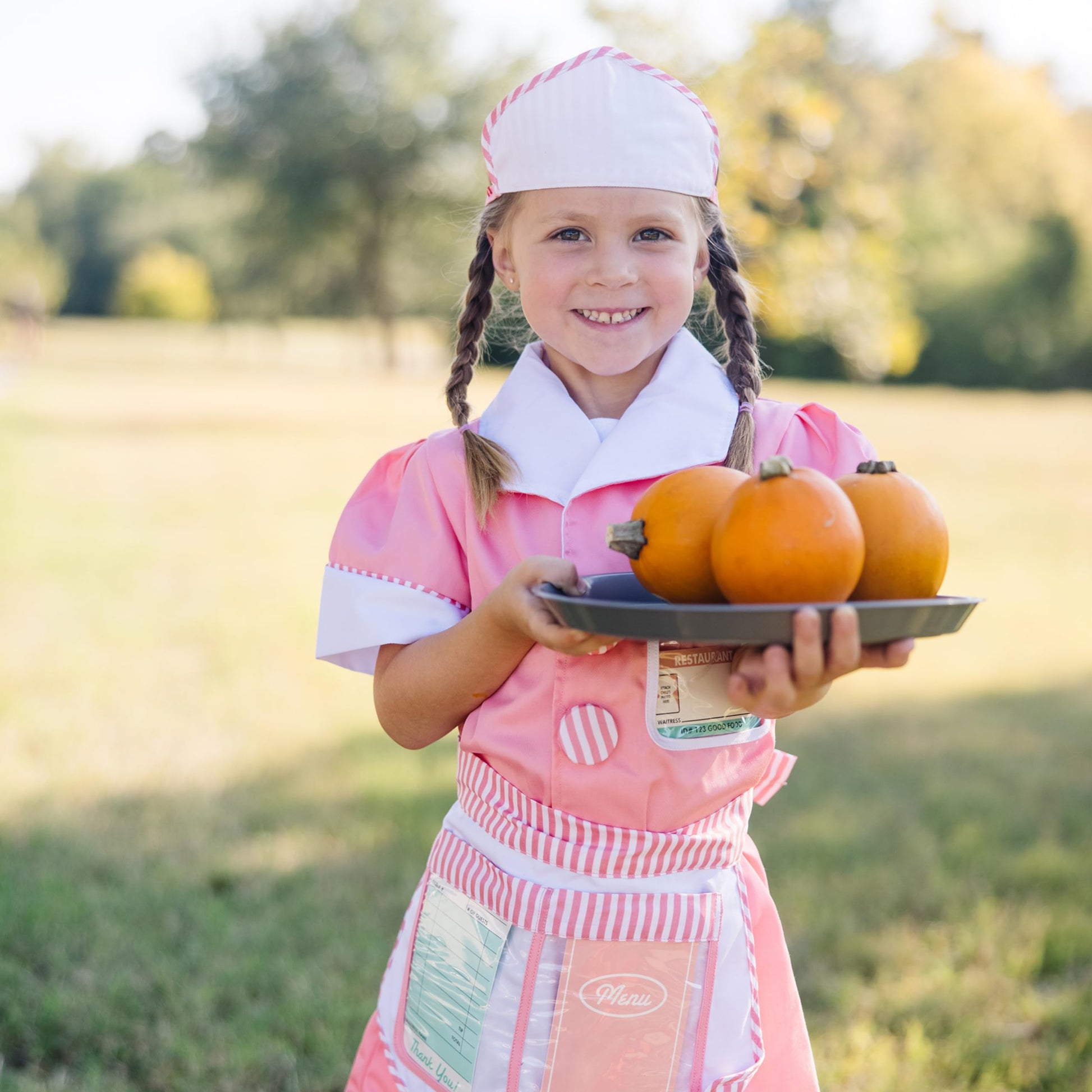 Melissa & Doug Waitress Costume, Pretend Play Dress Up (7-Pc) Dress, Apron, Menu & Accessories, Role Play Toys for Kids 3+