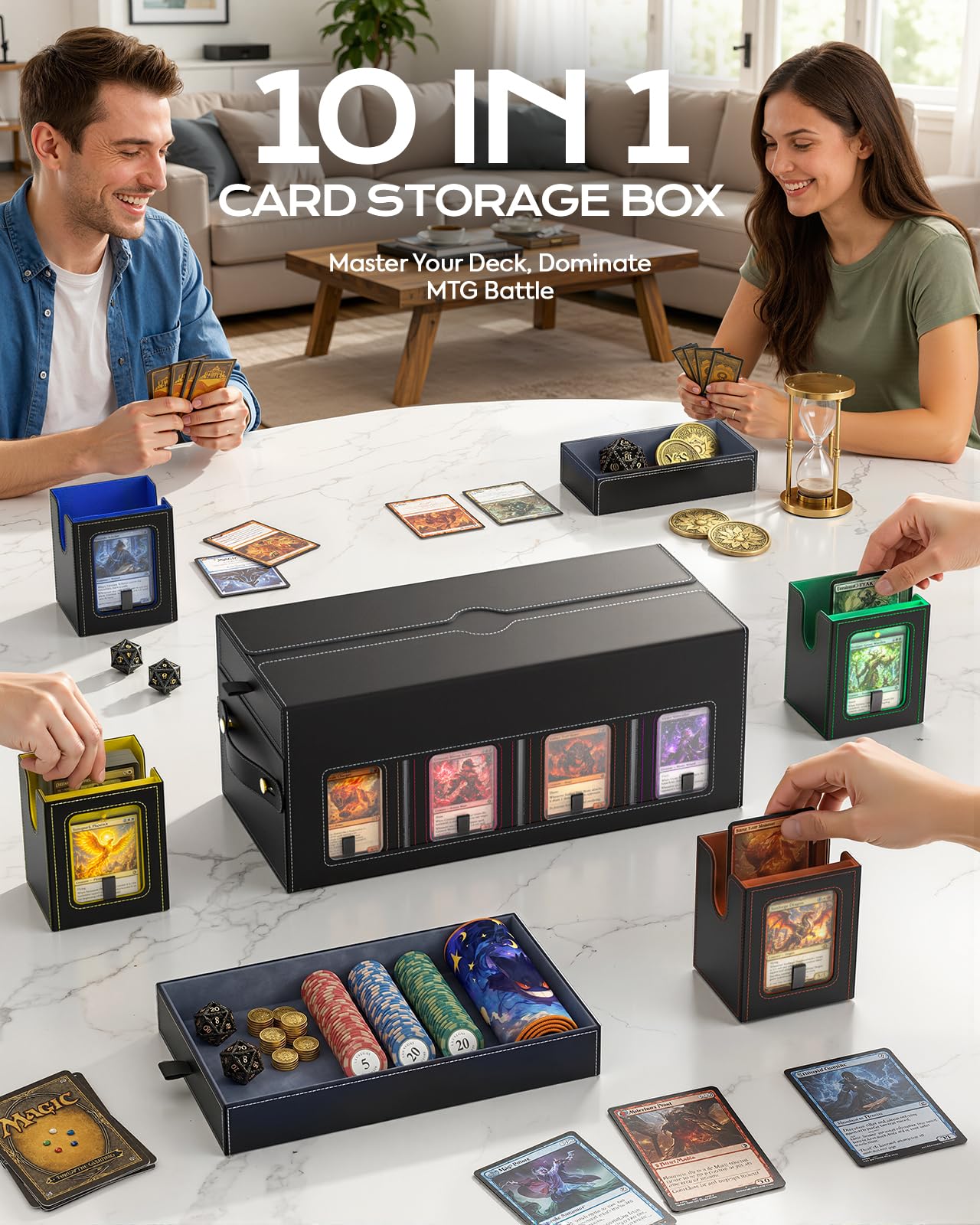 MoKo Commander Deck Box for MTG, 8-Deck Modular Card Case w/Playmat Storage & Dice Tray, Holds 1040+ Double-Sleeved Cards, Magic Card Storage Box