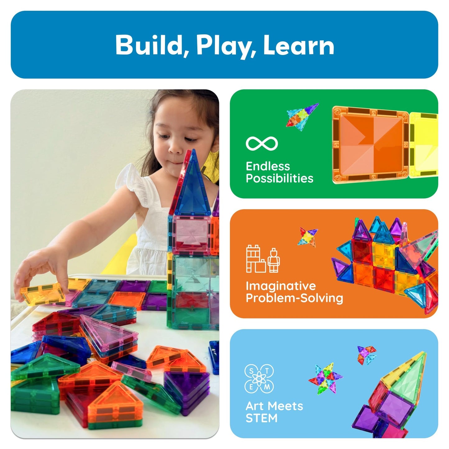 PicassoTiles 60 pcs Mini Magnetic Tiles Magnet Toys Travel-Friendly On-The-Go Building Blocks for Kids Compact Lightweight Creative playset Preschool