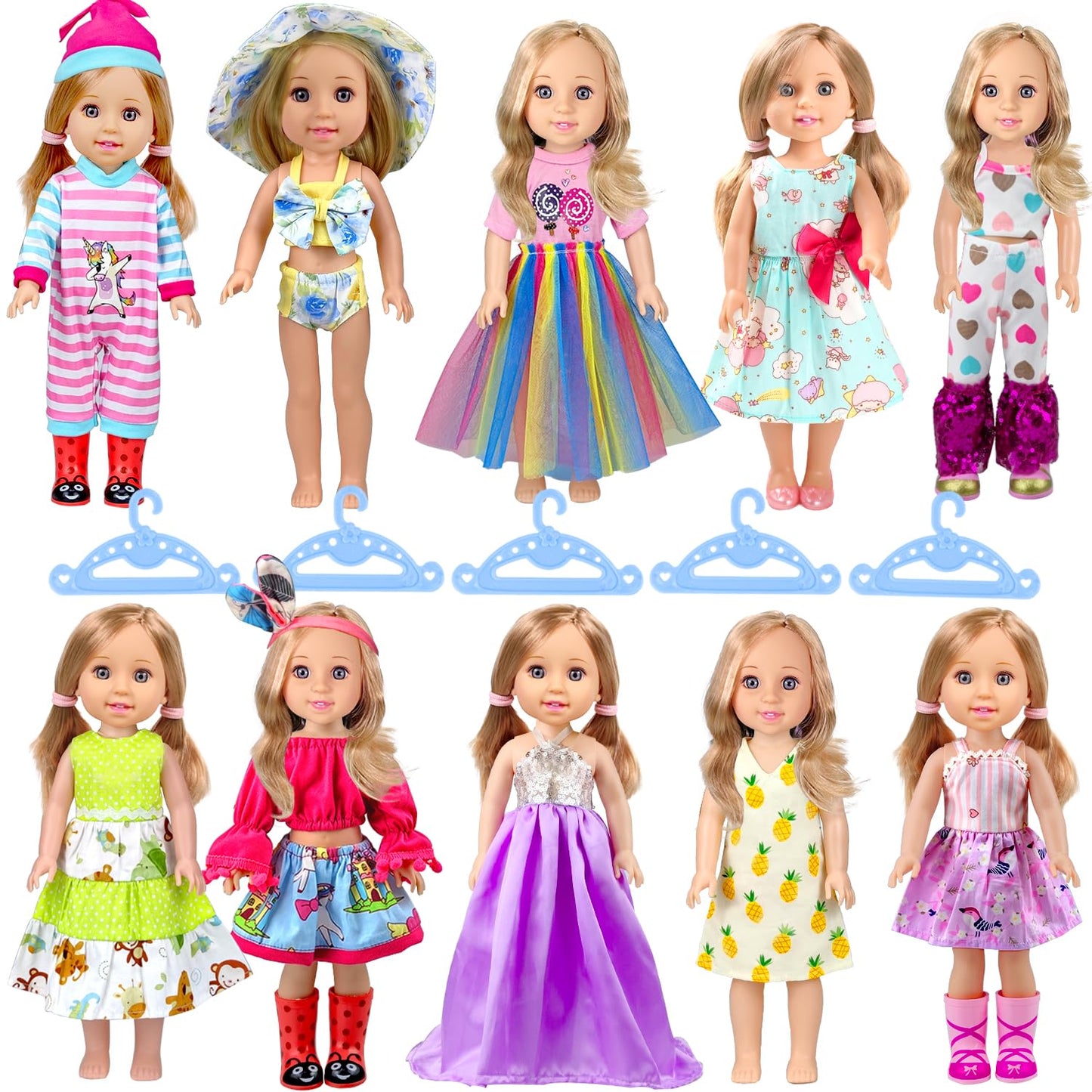 WONDOLL 10-Sets Doll-Clothes for American-14-inch-Dolls - Compatible with 14.5-inch-Dolls Handmade Clothes and Outfits Accessories Christmas Birthday