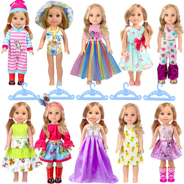 WONDOLL 10-Sets Doll-Clothes for American-14-inch-Dolls - Compatible with 14.5-inch-Dolls Handmade Clothes and Outfits Accessories Christmas Birthday
