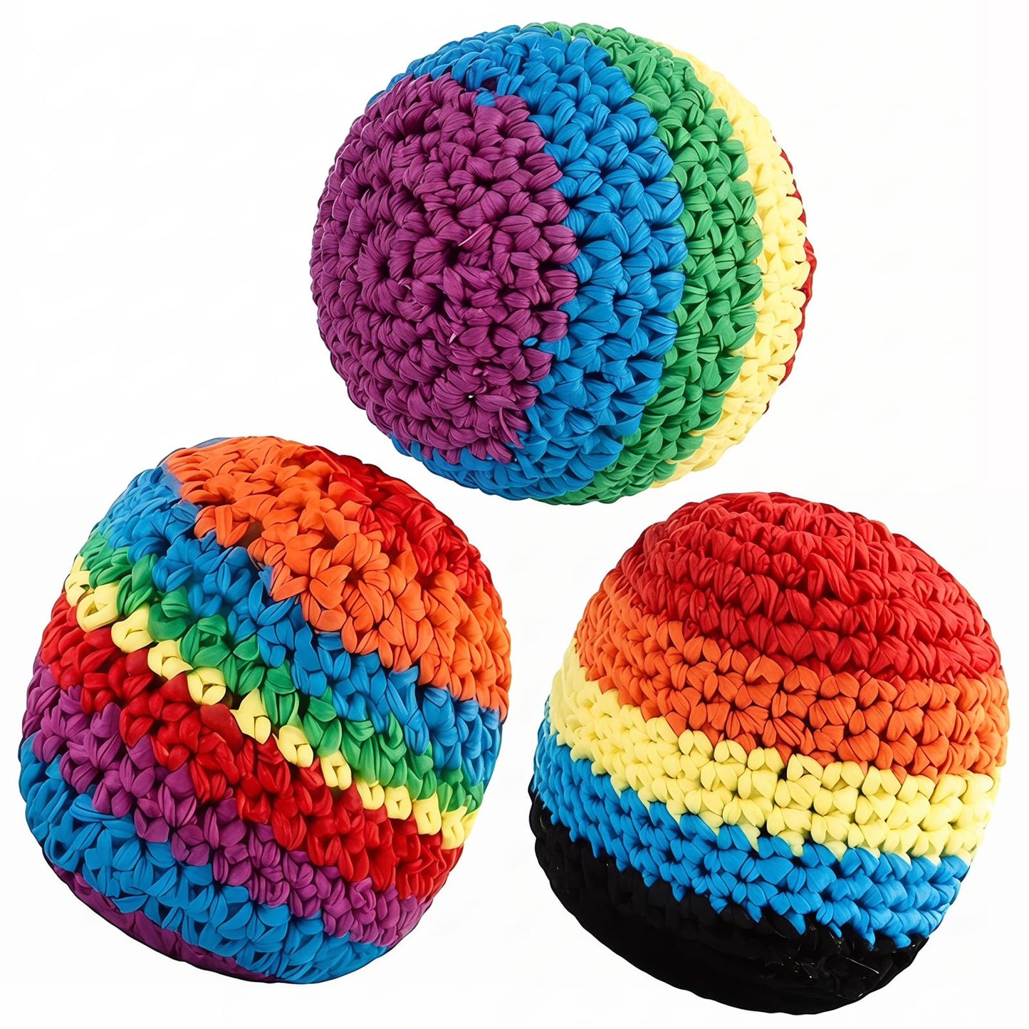 CORCEP Hand Knitted Footbag,Soft Pellet Filled Crochet Hacky Ball,Portable Juggling Sack for Skill Training and Daily Play (3Pcs Knitted Footbag)