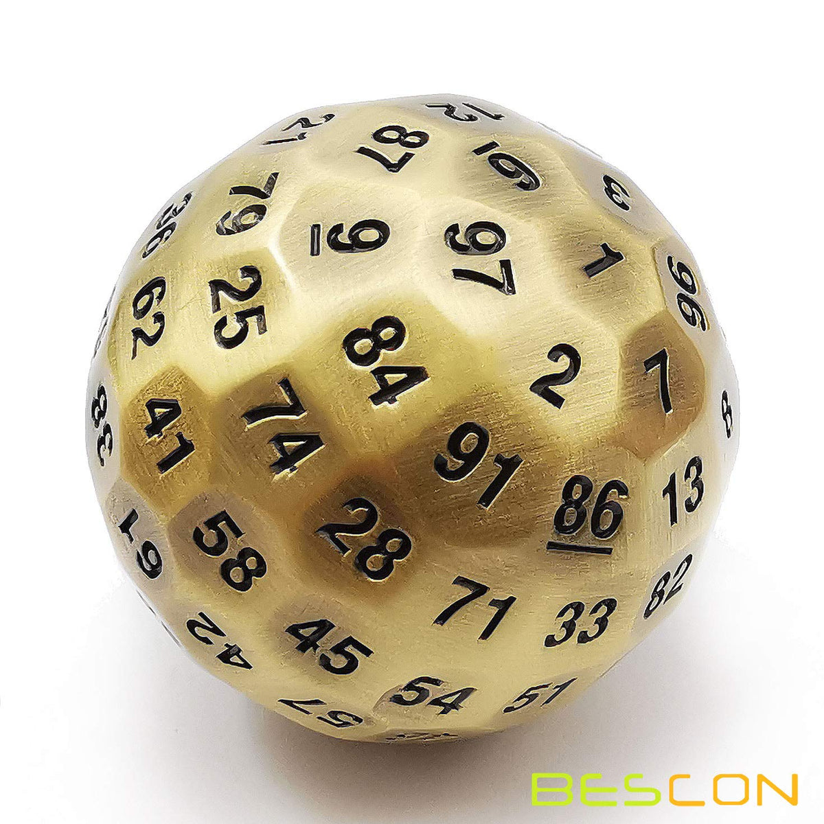 Bescon Solid Metal 100 Sided Dice, Game Dice D100, Giant Polyhedral Metal 100 Sides Dice 50MM in Diameter (1.97in), Ancient Brass