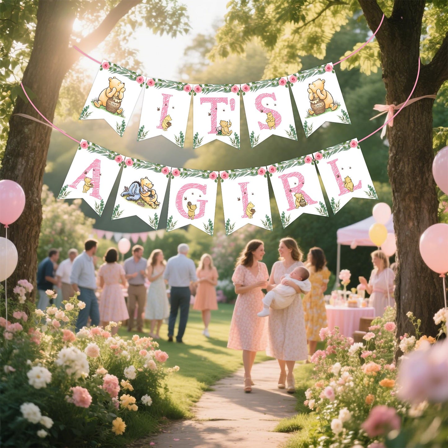 Winnie IT'S A Girl Banner for Baby Shower Decorations Girl Baby Shower Banner for Girls Party Birthday Decorations