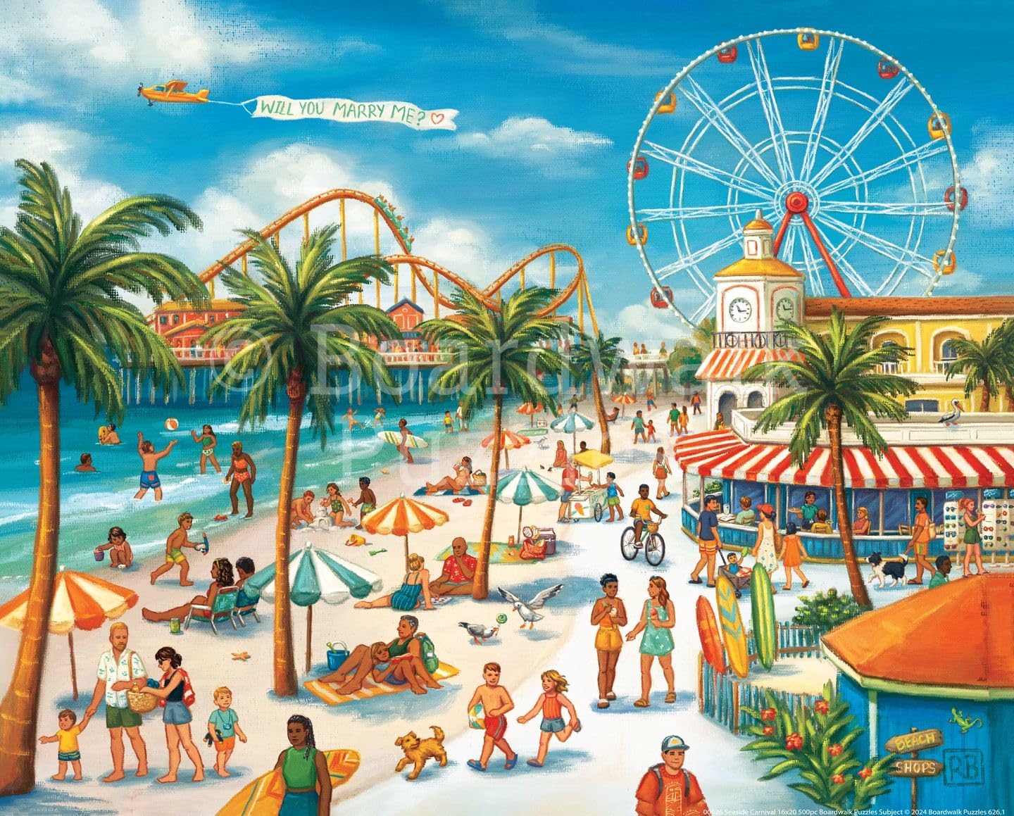 Boardwalk Seaside Carnival 500 Piece Jigsaw Puzzle Beach Summer Fun Puzzles with Premium Box, Gift for Adults and Family 16"x20"