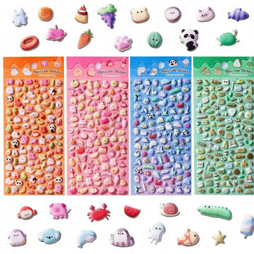 400?PCS Cute Mini Puffy Stickers Decorative Adhesive Craft Scrapbooking Sticker Set for Kids Includes Animals Food Fruit Cats Penguins Panda and Bread