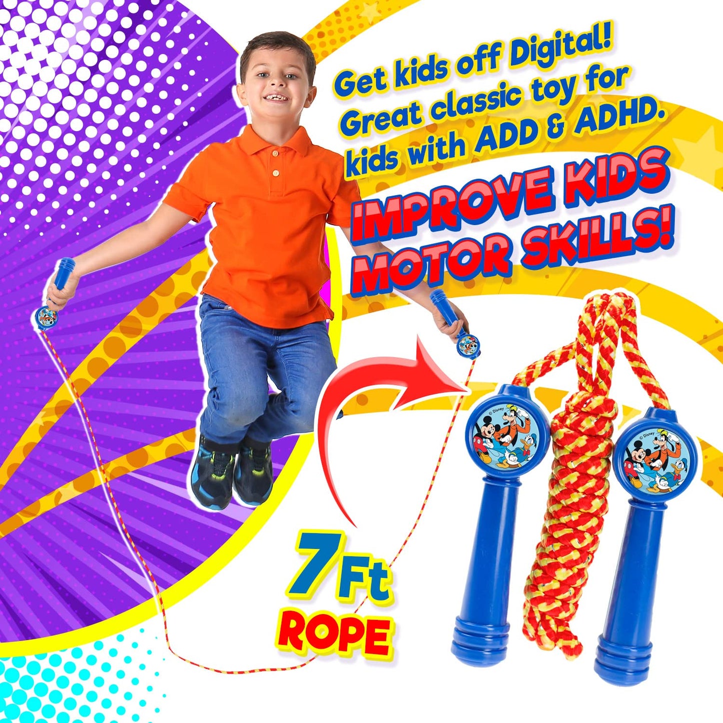 Disney Mickey Minnie & Stitch Kids Jump Rope for Girls (1 Rope Minnie) Indoor Outdoor Playset Skipping Jumping Rope for Kids Children Adults Outdoor
