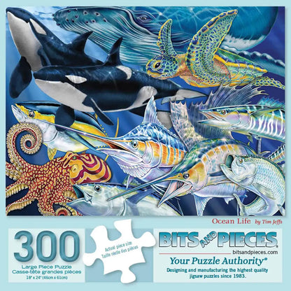 Bits and Pieces 300 Piece Puzzles for Adults - Ocean Life - 300 Large Pieces 18" x 24" Jigsaw Puzzles, Sea Creatures Fish, No 2 Pieces Alike