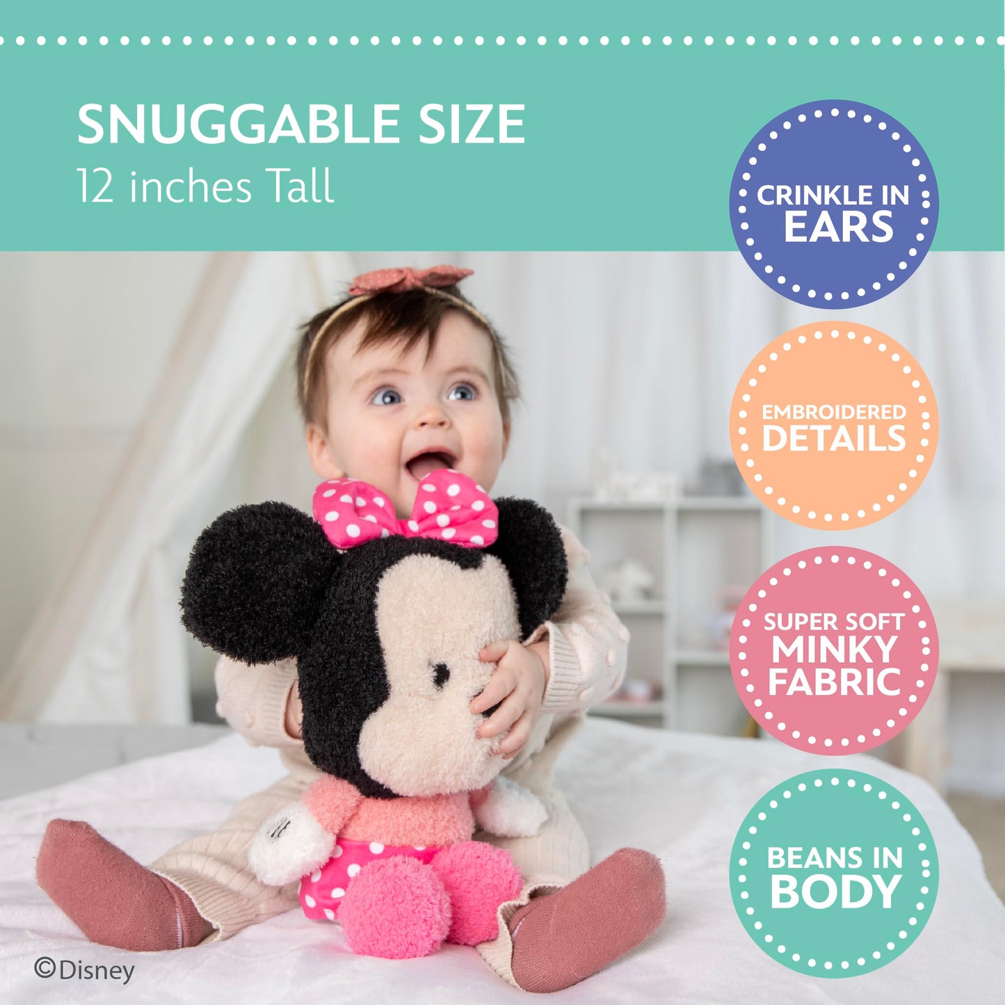 Disney Baby Minnie Mouse Cuteeze Stuffed Animal Plush for Baby and Toddler Boys and Girls - 12 Inches