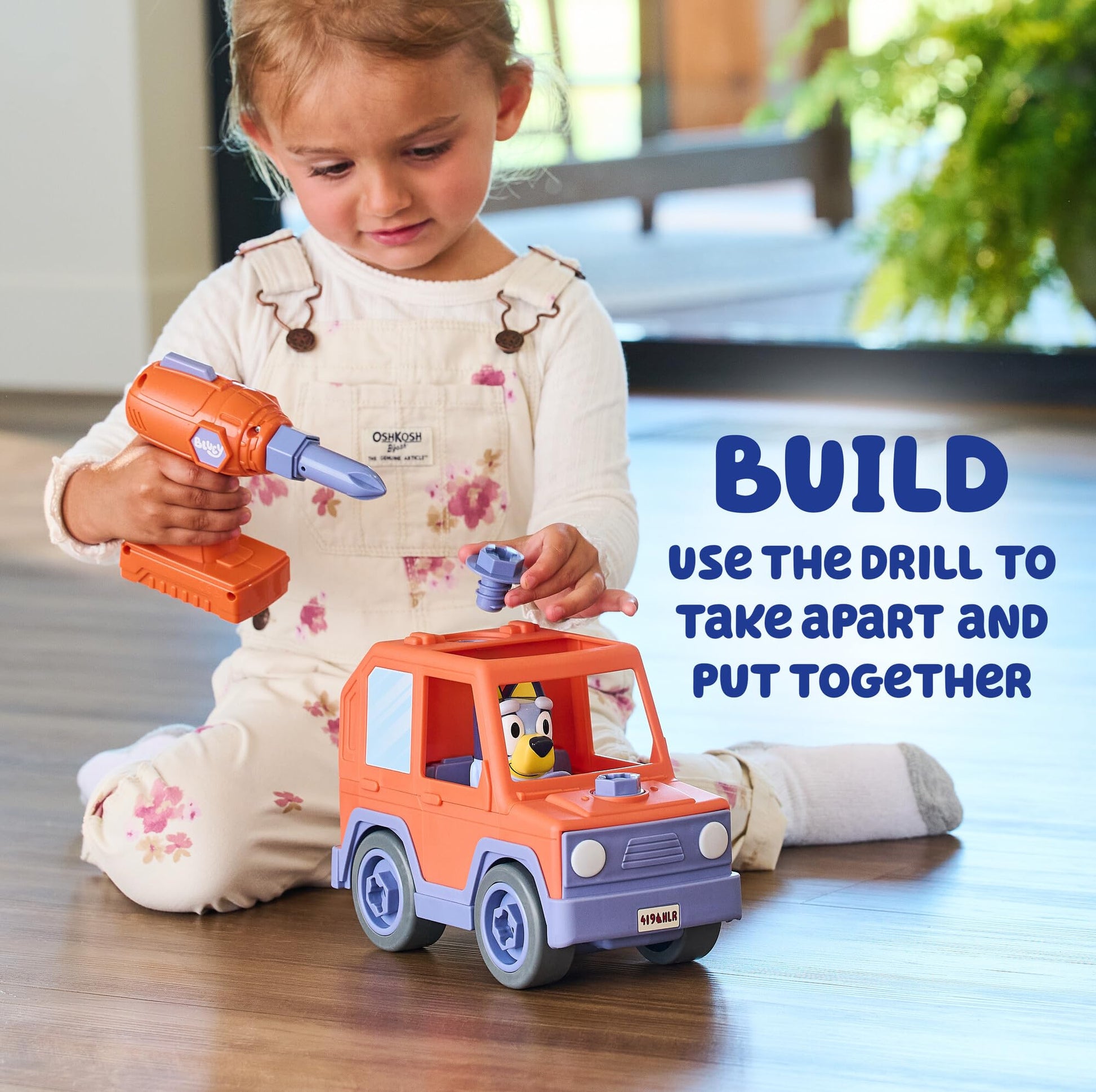 BUILD-A-BUDDY Bluey Car - Buildable Motorized Vehicle for Take Apart Play - Includes Figure and Toy Drill - Officially Licensed Bluey Toys - Kids