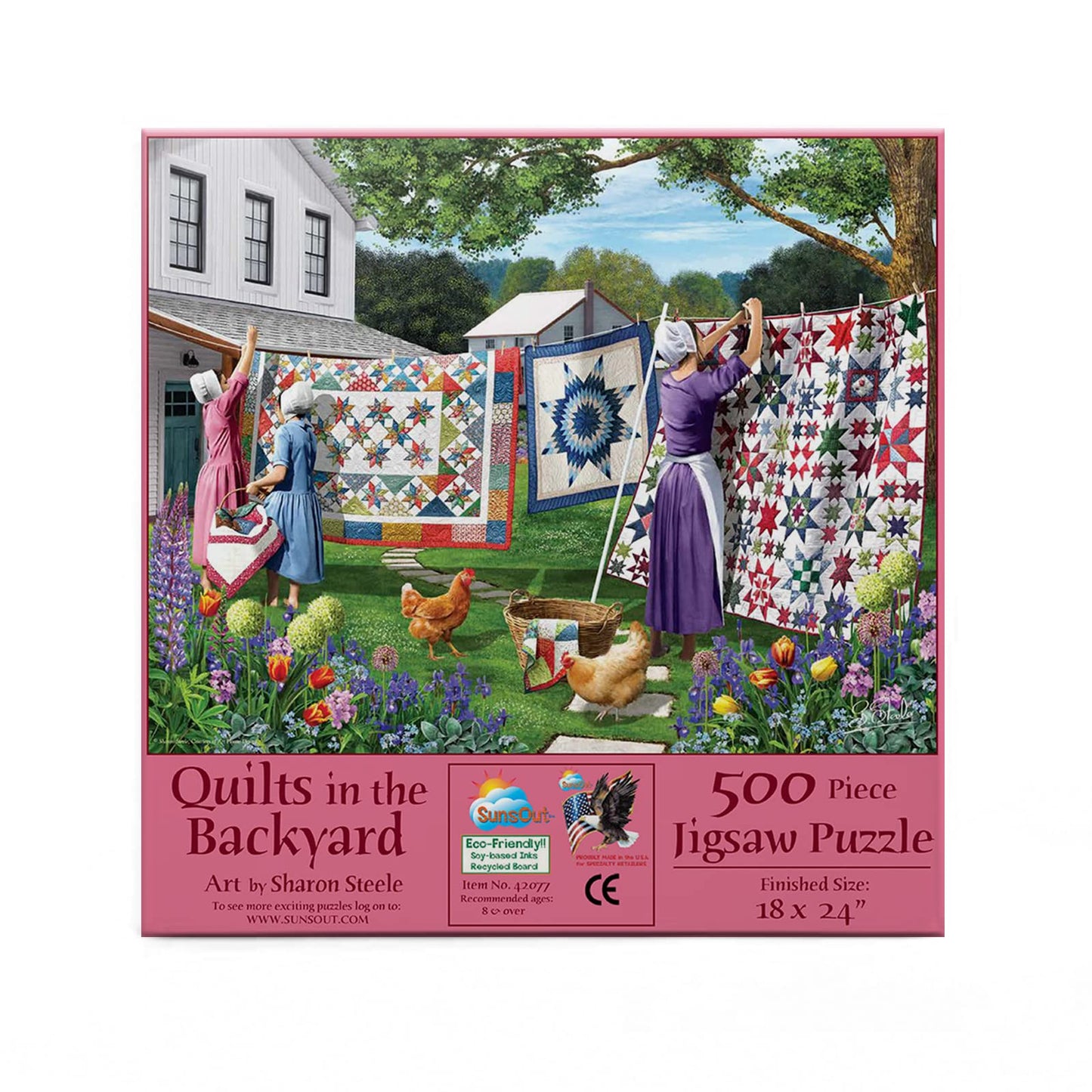 SUNSOUT INC - Quilts in the Backyard - 500 pc Jigsaw Puzzle by Artist: Sharon Steele - Finished Size 18" x 24" - MPN# 42077