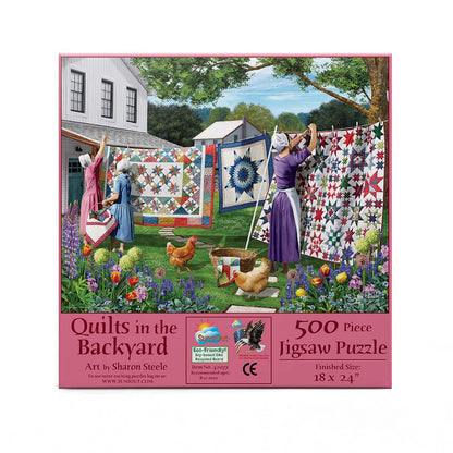 SUNSOUT INC - Quilts in the Backyard - 500 pc Jigsaw Puzzle by Artist: Sharon Steele - Finished Size 18" x 24" - MPN# 42077