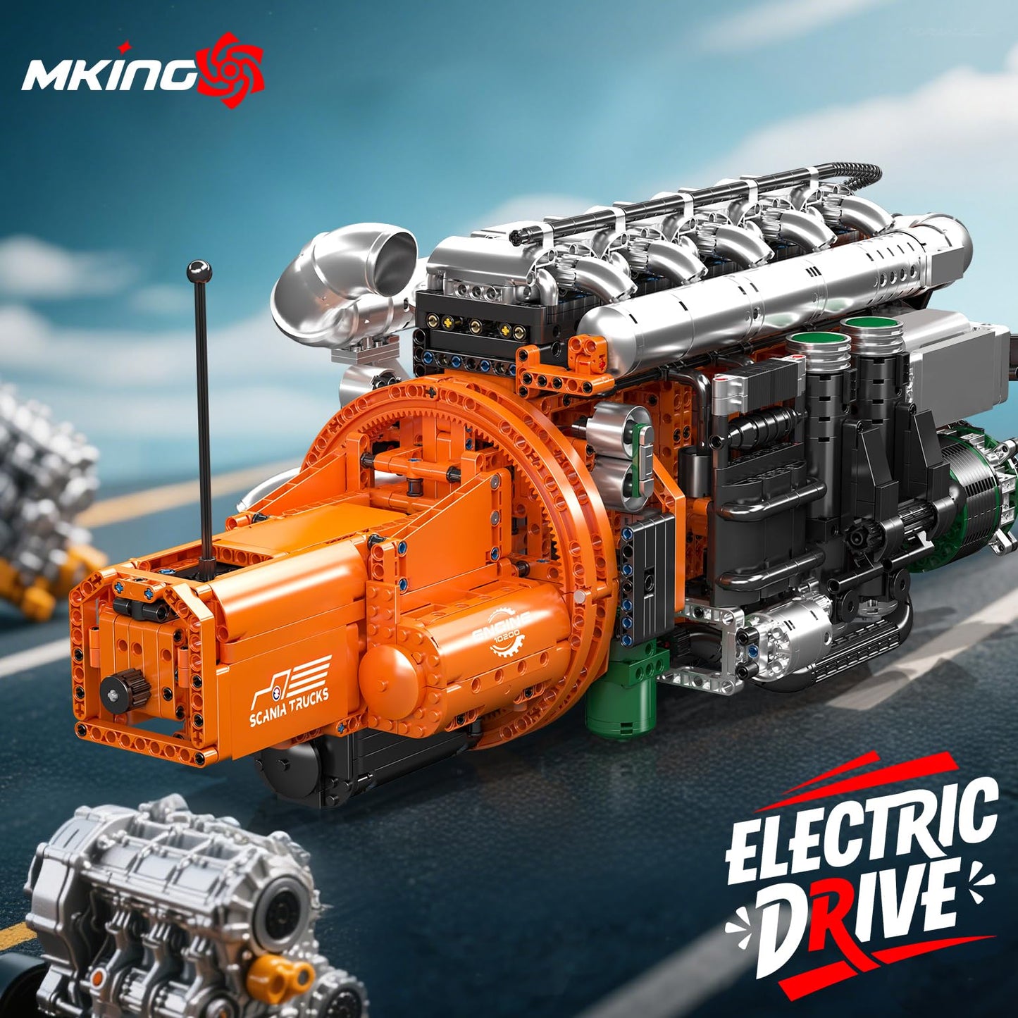 Mould King Heavy Truck Engine with Transmission, Engine Model Kit that Runs, Engines Building Blocks Set for Adults with Battery and Motor, STEM Toy