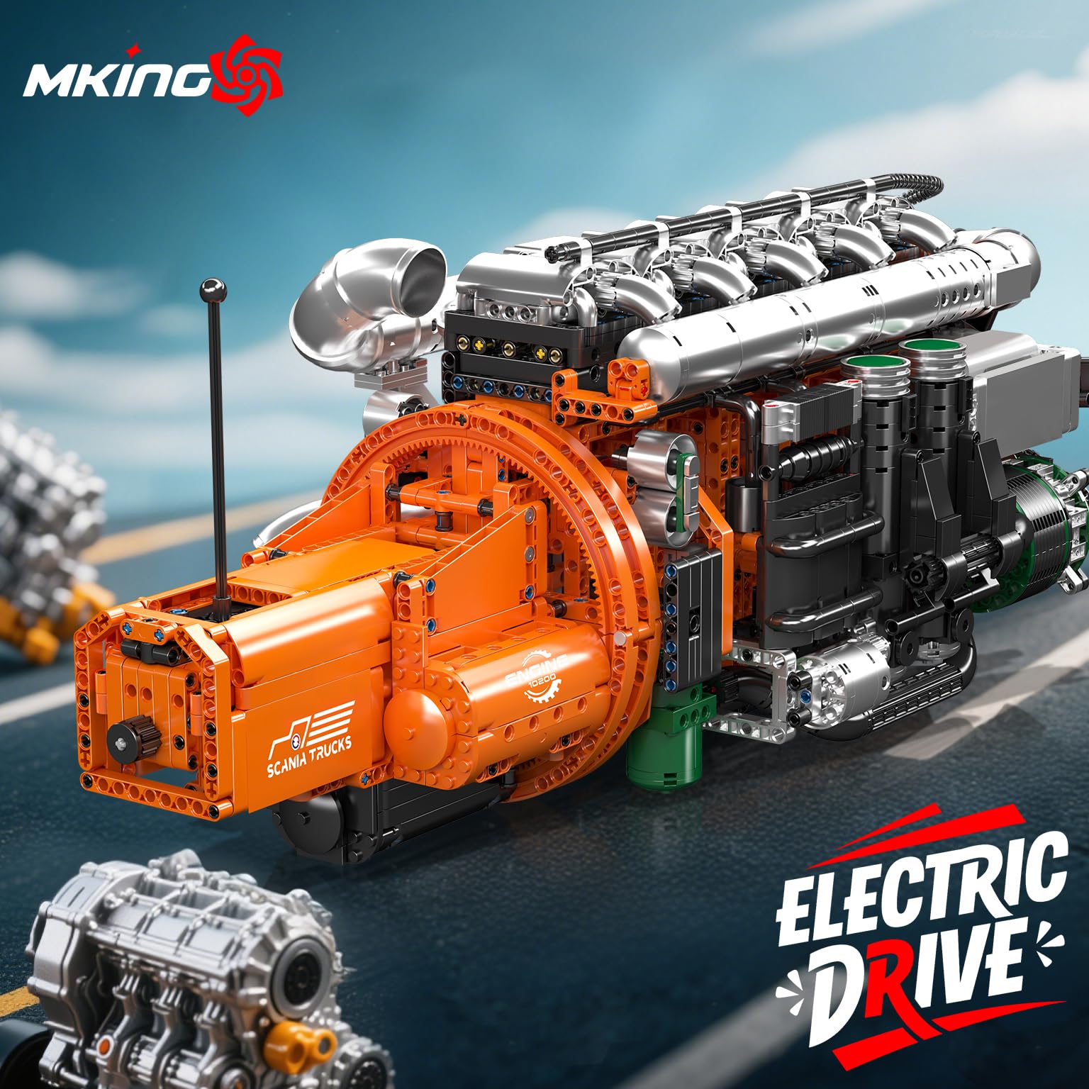 Mould King Heavy Truck Engine with Transmission, Engine Model Kit that Runs, Engines Building Blocks Set for Adults with Battery and Motor, STEM Toy