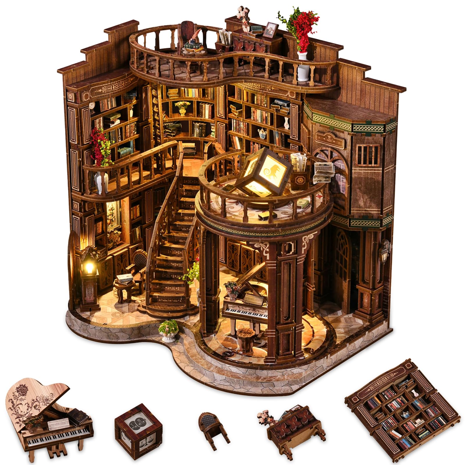 3DVASE Book Nooks for Adults, DIY Miniature Dollhouse Book Nook Kit, Model Kits Craft Kits for Adults, 3D Wooden Puzzle Book Nook Craft Bookshelf