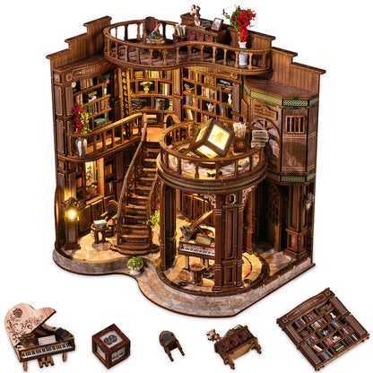 3DVASE Book Nooks for Adults, DIY Miniature Dollhouse Book Nook Kit, Model Kits Craft Kits for Adults, 3D Wooden Puzzle Book Nook Craft Bookshelf