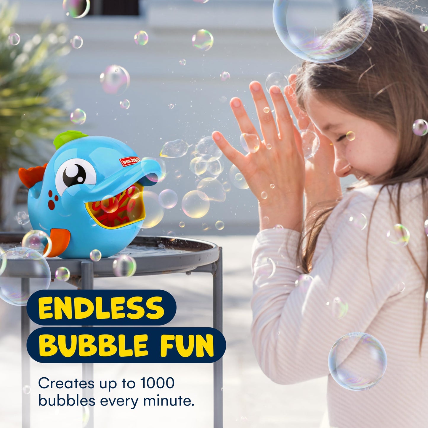 Kidzlane Bubble Maker Machine for Kids - Big Bubbles Speed Blower for Toddler's Outdoor Party Play - Makes 500 to 1000 per Minute (Bubble Dolphin)