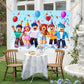 Gaming Birthday Backdrop 6x4ft, Extra Thick Fabric Photo Backdrop Banner, Cartoon Block Party Background, Reusable Cartoon Character Decoration with 4