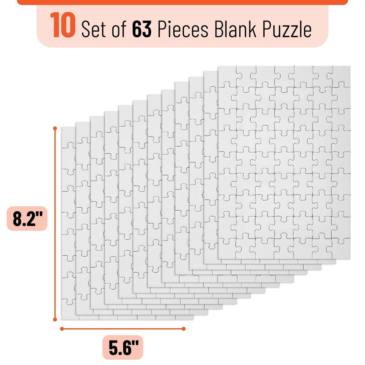 Mr. Pen- Blank Puzzle, 10 Pack, 63 Pieces/Pack, 56" x 8.2", White