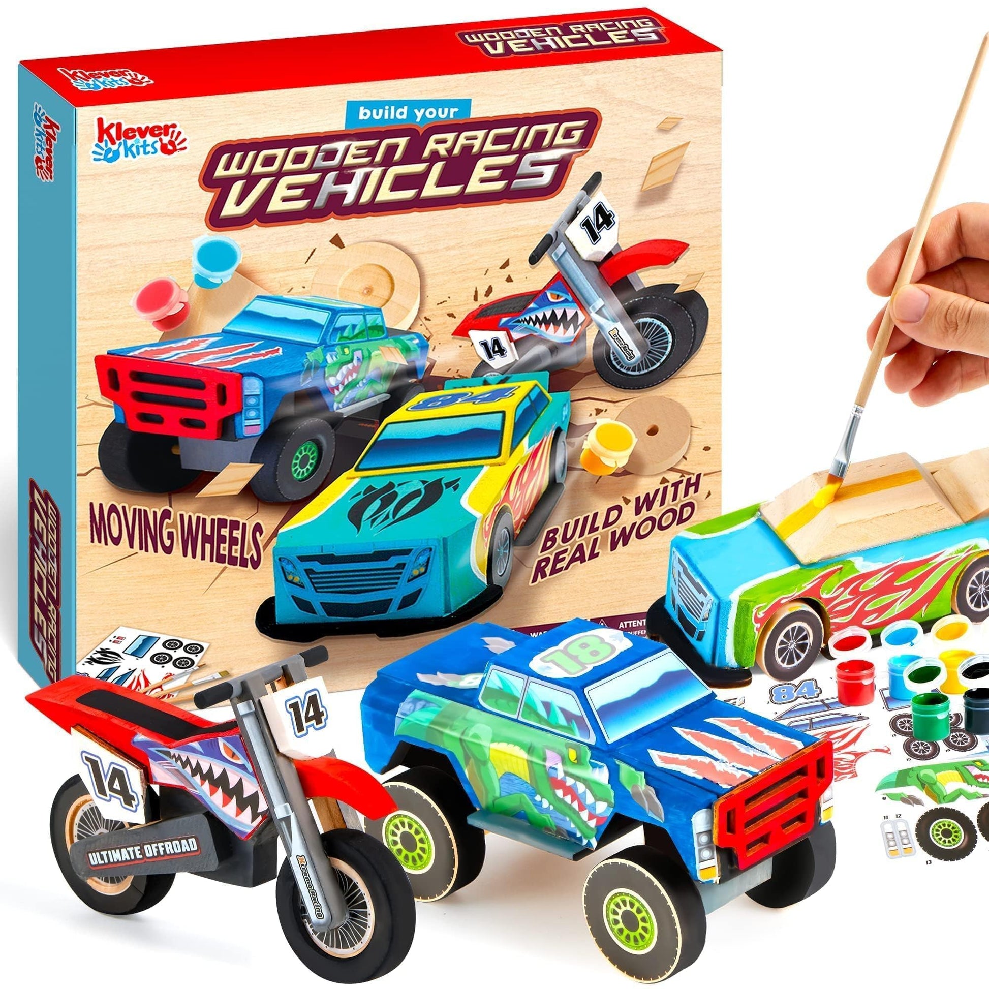 JOYIN Kids Craft Kit Build & Paint Your Own Wooden Race Car Art & Craft Kit DIY Toy Make Your Own Car Truck Toy Construct and Paint Kit, Presents