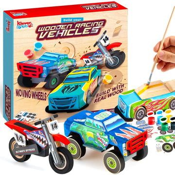JOYIN Kids Craft Kit Build & Paint Your Own Wooden Race Car Art & Craft Kit DIY Toy Make Your Own Car Truck Toy Construct and Paint Kit, Presents